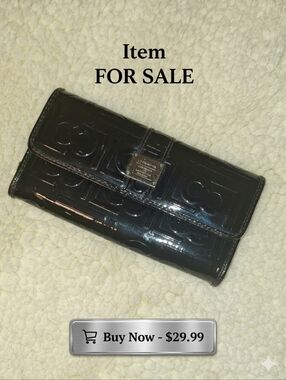 LIZ CLAIBORNE Black Patent Embossed Logo Wallet